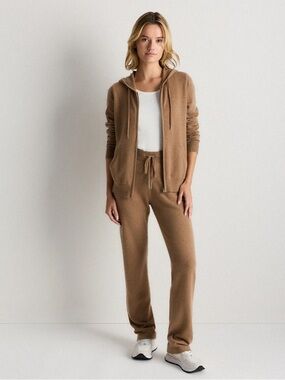 NWT Quince Mongolian Cashmere Zip Front Sweater Hoodie- Teak Camel Medium